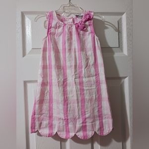 Crown And Ivy Kids Girls 4T Pink White Buffalo Check Dress Bow Scalloped Hem EUC